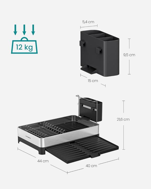 Produktbild Songmics Abtropfgitter Schwarz/Silber, Tiefe: 44 cm, Breite: 40 cm