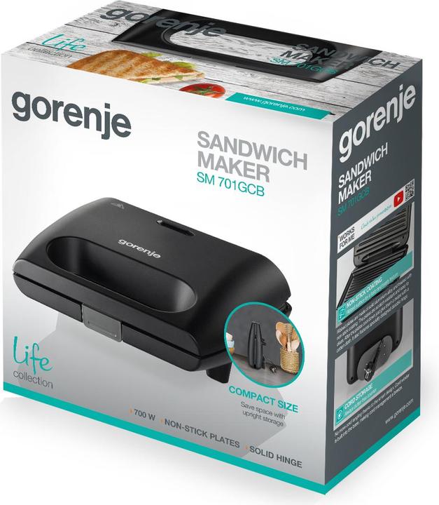 Produktbild Gorenje Mini-Sandwich-Grill - schwarz· 700 W, stufenlose Temperatureinstellung, antihaftbeschitet