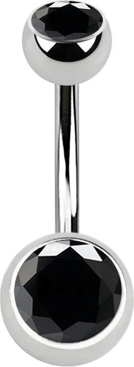 Produktbild Star Piercing Banane silber mit zwei Kugeln Kristall schwarz (ohne Messing, Chirurgenstahl 316L)