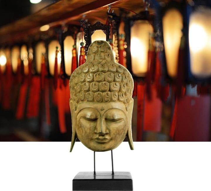 Image du produit Natura Punto Masque de Bouddha sur support en bois d'albès, hauteur 65 cm