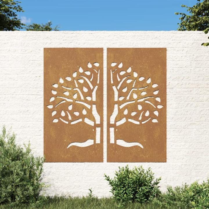 Produktbild VidaXL 2-tlg. Garten-Wanddeko 105x155 cm Cortenstahl Baum-Design (105 x 55 x 1 cm)