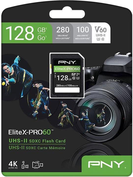 Actual product image PNY SD XC Card 128GB X-PRO 60 Class 10 UHS-II retail (128 GB, microSDXC, U3, UHS-II)