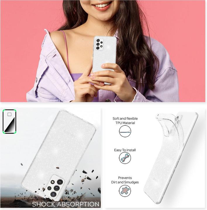 Productafbeelding Nalia Helder glitter siliconen hoesje voor mobiele telefoon (Samsung Galaxy A52)