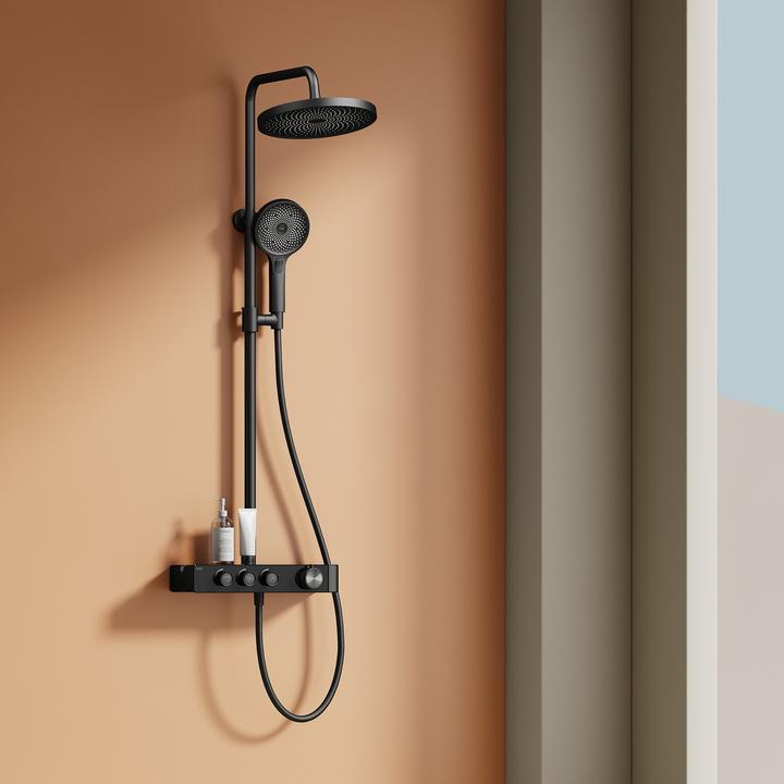 Image du produit Emke Système de douche avec thermostat Noir mat Kit de douche complet Douche à effet pluie avec