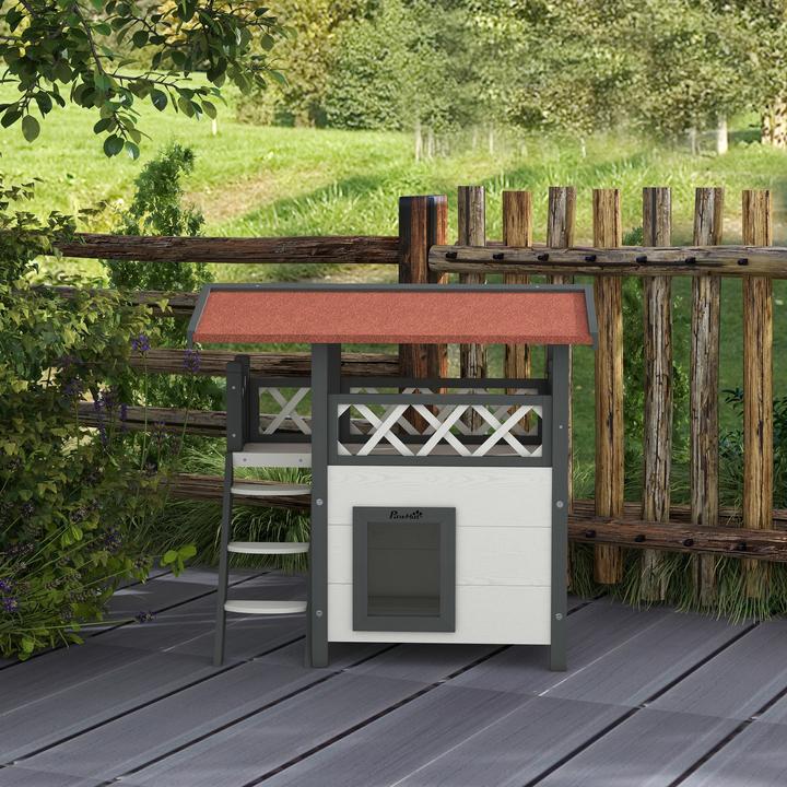 Actual product image PawHut Cat house with stairs and roof (Cat)