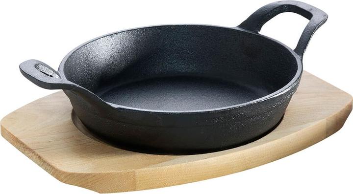 Produktbild All'Grill Gusseisenpfännchen mit 2 Griffen Ø 15 cm und Holzuntersetzer