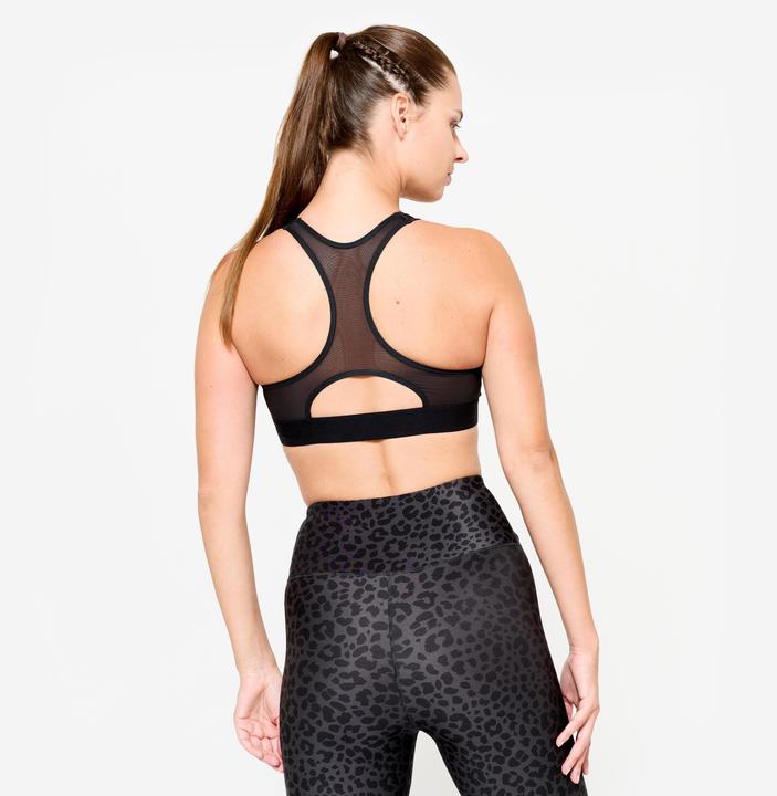 Image du produit Decathlon Brassière dos nageur avec coques maintien modéré Femme, Léopard gris et noir (M)