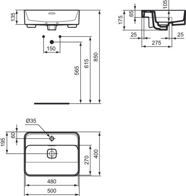 Immagine prodotto Ideal Standard IDS lavabo da semincasso STRADA II 500x400x175mm bianco (400 mm, 500 mm)