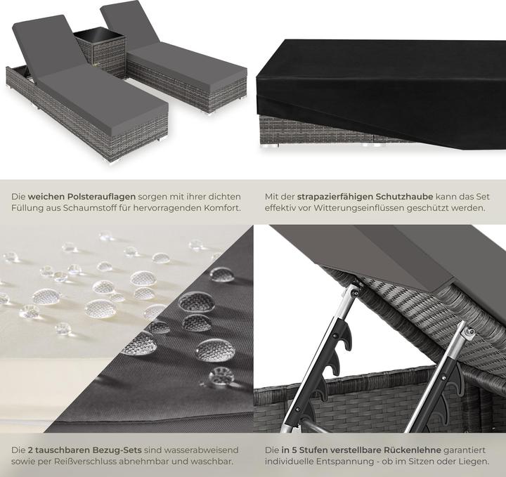 Produktbild tectake 2x Sonnenliegen (184 cm)