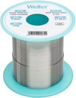 Weller Erem Weller T0051402899 Étain de soudure, sans plomb Sans plomb, bobine Sn0,6Cu0,05Ni 100g 0.30mm
