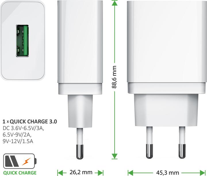 Actual product image Aplic USB charger 3000 mA, Quick Charge 3.0 USB charger 1x USB A QC 3.0 port / max. 3A via QC, white (18 W)