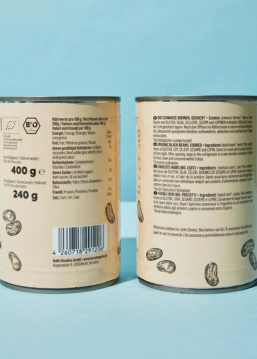 Nutritional values and ingredients KoRo Organic black beans, cooked (2880 g)