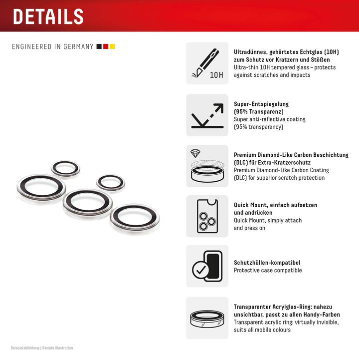 Immagine prodotto Displex Premium Camera Lens Glass, Kamera Schutzglas, Einzelringe (1 Pezzo/i, Samsung Galaxy S25 Ultra)
