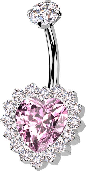 Actual product image Star Piercing Banane Innengewinde silber Kristall silber gefasst und Kristallherz pink Kristalle silber (without brass, Titanium G23)
