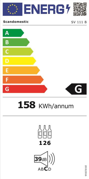 Energie-Label Scandomestic SV 111 B Premium Collection - Weinkühlschrank - 1 Zone - Breite: 59,5 cm - Tiefe: 72,5