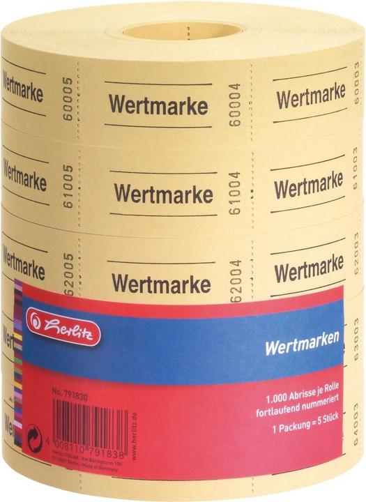 Produktbild Herlitz Wertmarken neutral Abrisse fortlaufend nummeriert 5 Rollen