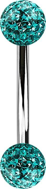 Image du produit Star Piercing Banane argentée avec deux boules de cristal turquoise couche protectrice d'époxy (Acier chirurgical 316L)