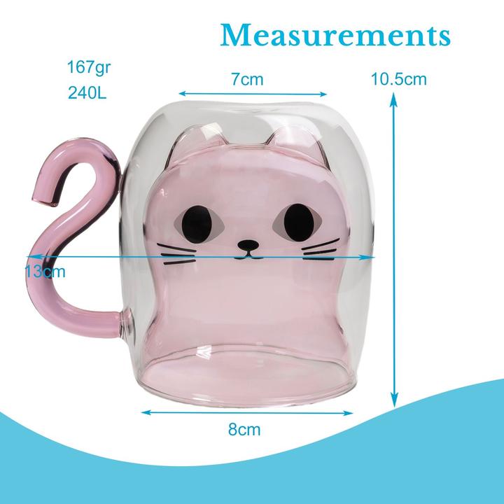 Produktbild Intirilife Doppelwandiges Thermo Glas Set Design Katze (0.20 l, 2 x)