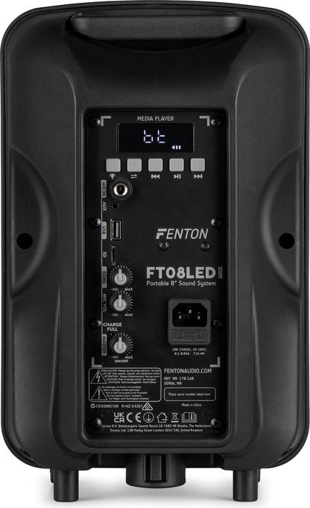 Image du produit Fenton Speaker Bluetooth - FT08LED MK2 karaoke box met LEDâ€™s, accu en microfoon - Voor (Actif)