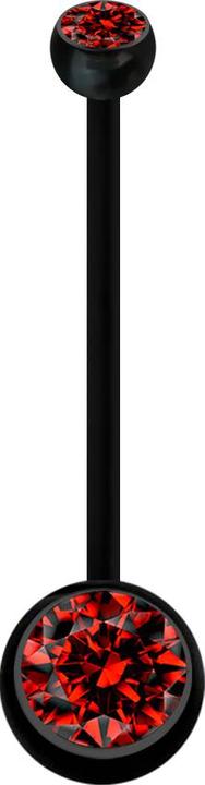 Star Piercing Banane Schwangerschaft schwarz mit zwei Kugeln Kristall rot (ohne Messing, Bioflex)