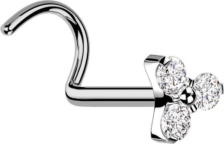 Immagine prodotto Star Piercing Threadless Nasenstecker gebogen silber Dreieck drei Kristalle silber (senza ottone, Titanio G23)