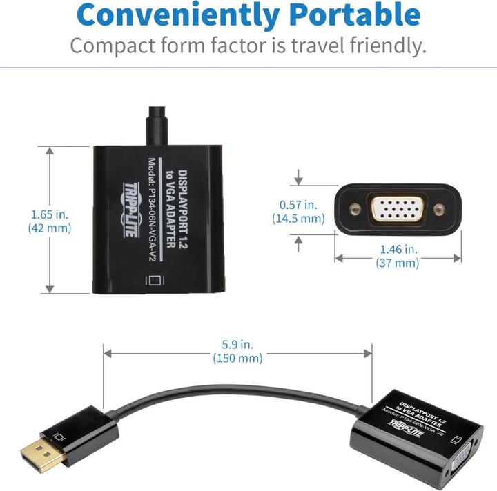 Image du produit Eaton DisplayPort to VGA Active Adapter Video Converter DP ver 1.2 M/F 6inch 15.24cm (VGA, 4.19 cm)