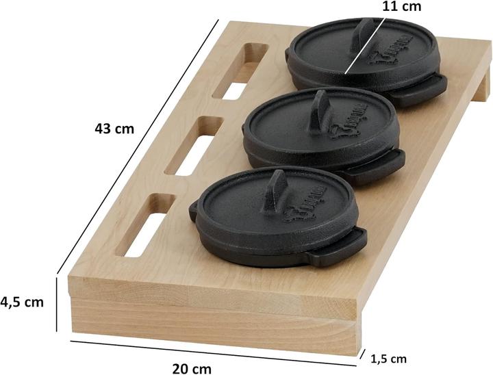 Actual product image BBQ-Toro Mini Dutch Oven Set with wooden base, 3x 11cm