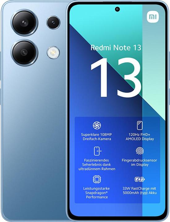 Actual product image Xiaomi Redmi Note 13 (128 GB, Ice Blue, 6.67", Hybrid Dual SIM, 108 Mpx, 4G)