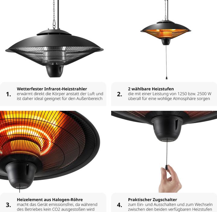 Image du produit tectake Radiateur infrarouge Solaris Orbit 2500W, boîtier en aluminium (2500 W)