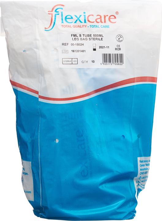Flexicare Urinbeutel 500ml 7cm Ablauf Rücklaufventil (10 Stk)