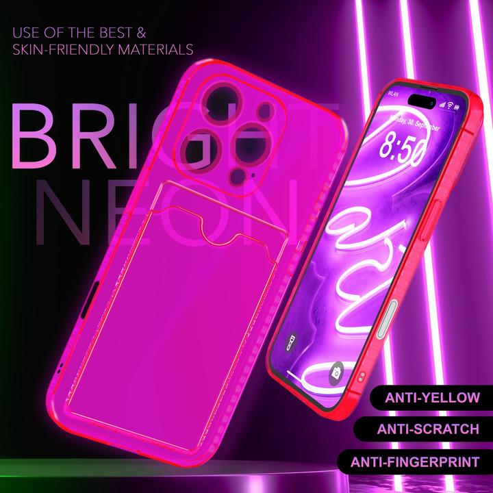 Immagine prodotto Nalia Portacarte trasparente in silicone trasparente al neon (Apple iPhone 16 Pro)