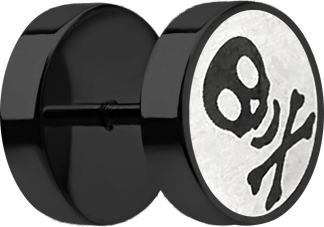 Produktbild Star Piercing Fake Plug schwarz mit Totenkopf (ohne Messing, Chirurgenstahl 316L)