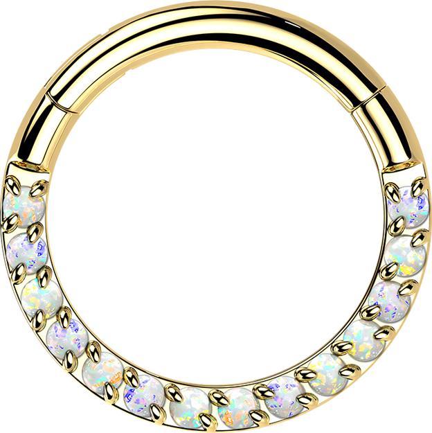 Produktbild Star Piercing Micro Segmentring klappbar vergoldet front Opale weiss (Titan G23, ohne Messing)