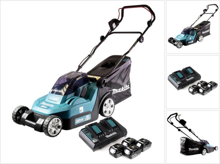 Immagine prodotto Makita DLM 432 PT4 Batteria Tagliaerba 36 V ( 2x 18 V ) 43 cm Brushless + 4x Batteria 5.0 Ah + Set di (Batteria ricaricabile)