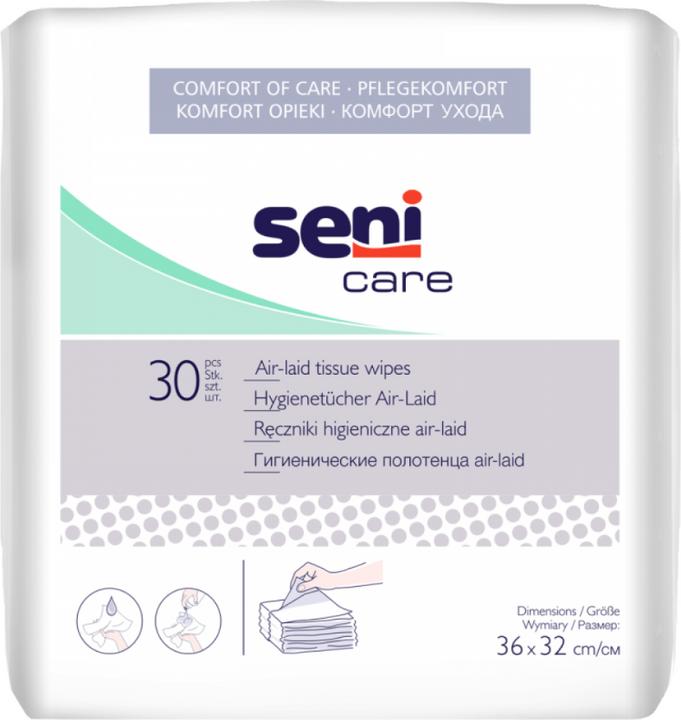 Seni Care Air Laid Wischtücher 36x32cm sanft zur Haut (30 Stück)