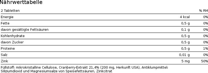 Nutritional values and ingredients Phytopharma Cranberry FORTE acute 120mg (30 Piece, Pills, 45 g)