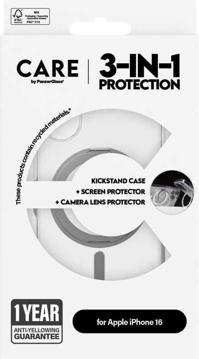 Produktbild PanzerGlass CARE Feature 3-in-1 Ceramic Bundle iPhone '24 6.1" (1 Stück, Apple iPhone 16)