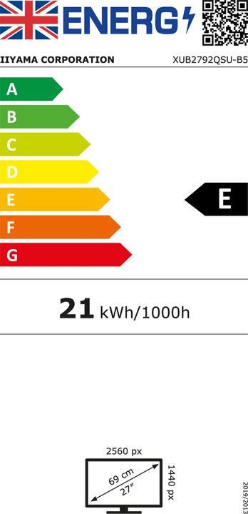 Label énergétique iiyama ProLite XUB2792QSU-B5 (2560 x 1440 pixels, 27")