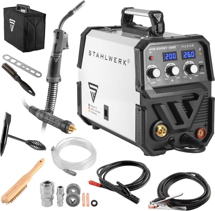 Stahlwerk Schweissgerät MIG MAG 200 ST IGBT Schutzgas mit 200 Ampere MMA E-Hand
