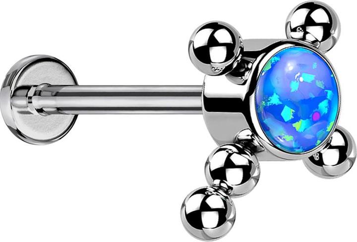 Actual product image Star Piercing Micro Threadless Labret silver cross balls opal blue (without brass, Titanium G23)