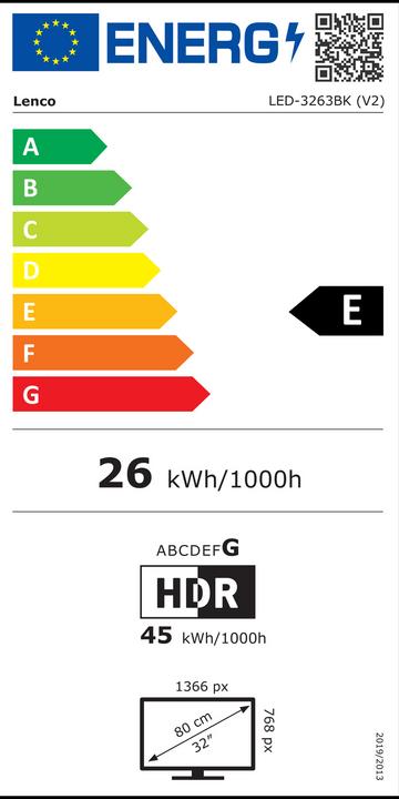 Energie-Label Lenco LED-3263BK 32-Zoll Android-Smart-TV (32", LED, HD ready)