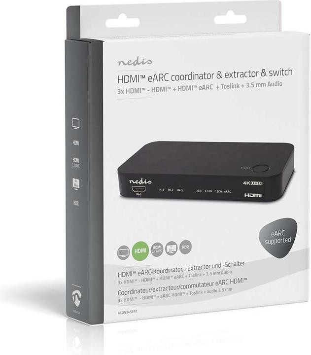 Immagine prodotto Nedis Convertitore audio digitale | 2 vie | Connessioni - Ingresso: Alimentazione DC / 3x Ingresso HDMI™ (0.06 m, Ottico)