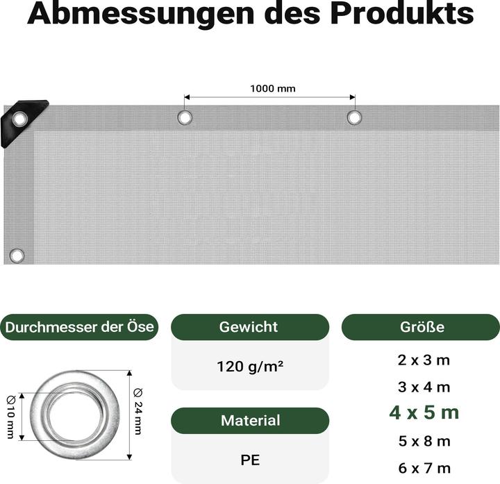 Immagine prodotto Wiltec Telone resistente alle intemperie verde grigio 5x4m Telone PE 120g/m² Telone da giardino