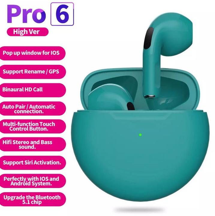 Produktbild PhoneLook Bluetooth 5.0 Kopfhörer Pro 6 Super Bass wireless Earbuds rundes Design Mintgrün (4 h, Kabellos)