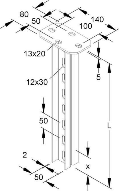 Image du produit Niedax NIE HDUF 50/600 E3 Manche de suspension, profilé en double U, 50X22x600 mm Acier inoxydable