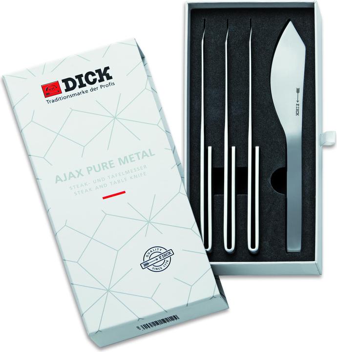 Produktbild F. Dick Pure Metal Ajax Steakmesser-Set (4-teilig, Messer Set, breites Klingenblatt, geschwungene Sc (4 Stück, Messer)