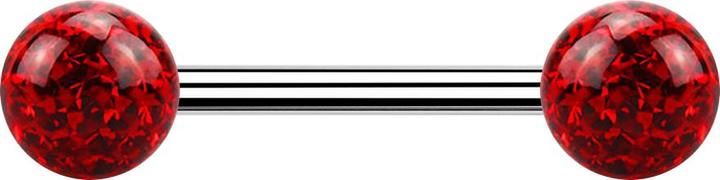 Actual product image Star Piercing Barbell silver with two crystal balls red epoxy protective layer (Surgical steel 316L, without brass)