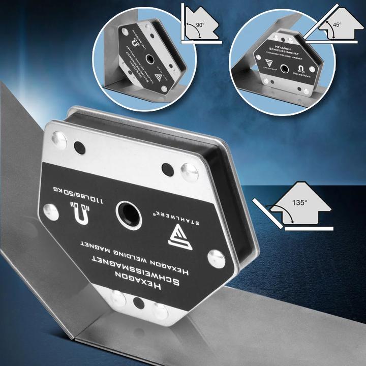 Actual product image Stahlwerk Hexagon welding magnet, powerful magnet 50 kg holding force set of 2