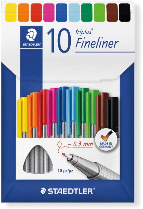 Actual product image Staedtler triplus fineliner 334 triangular fineliner cardboard box with 10 pieces, assorted (10 colours, 10 x)