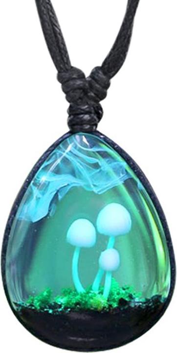 Actual product image Star Piercing Necklace black pendant drop mystic mushroom epoxy green made of tamarind wood (without brass, Organic)